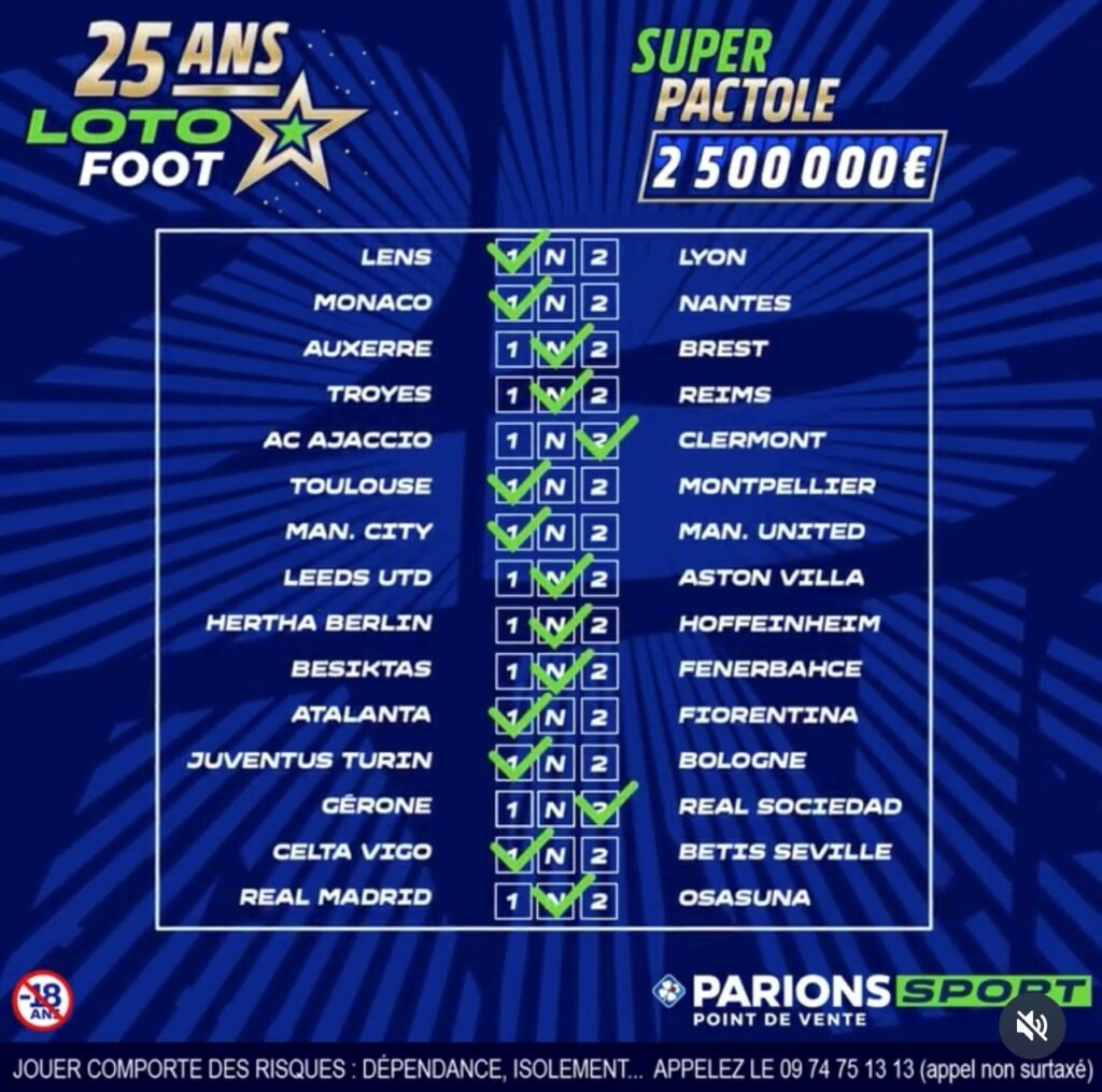 La grille du Super Pactole des 25 ans du Loto Foot